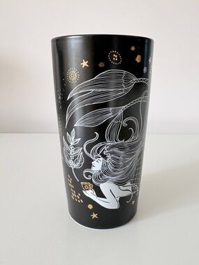 STARBUCKS TRAVEL MUG Black Gold Ceramic Mermaid Siren Coffee Mug Tea 
12 oz